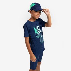 KIPRUN Detské bežecké tričko Dry+ 500 priedušné tmavomodro-zelené modrá 5-6 r (113-122 cm)