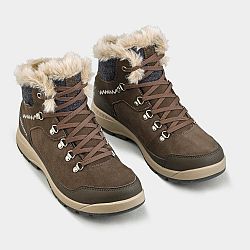 QUECHUA Dámska kožená hrejivá a nepremokavá polovysoká obuv SH900 na zimnú turistiku hnedá 36