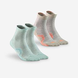 QUECHUA Detské vysoké turistické ponožky Crossocks mentolové zelené/béžové 2 páry zelená 27-30