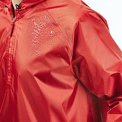 QUECHUA Pánska turistická bunda odolná voči vetru a vode Raincut 1/2 Zip červená XS-S