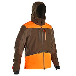 SOLOGNAC Nepremokavá poľovnícka bunda na poľovačky na sluky Renfort 900 reflexná gaštanovohnedá oranžová S